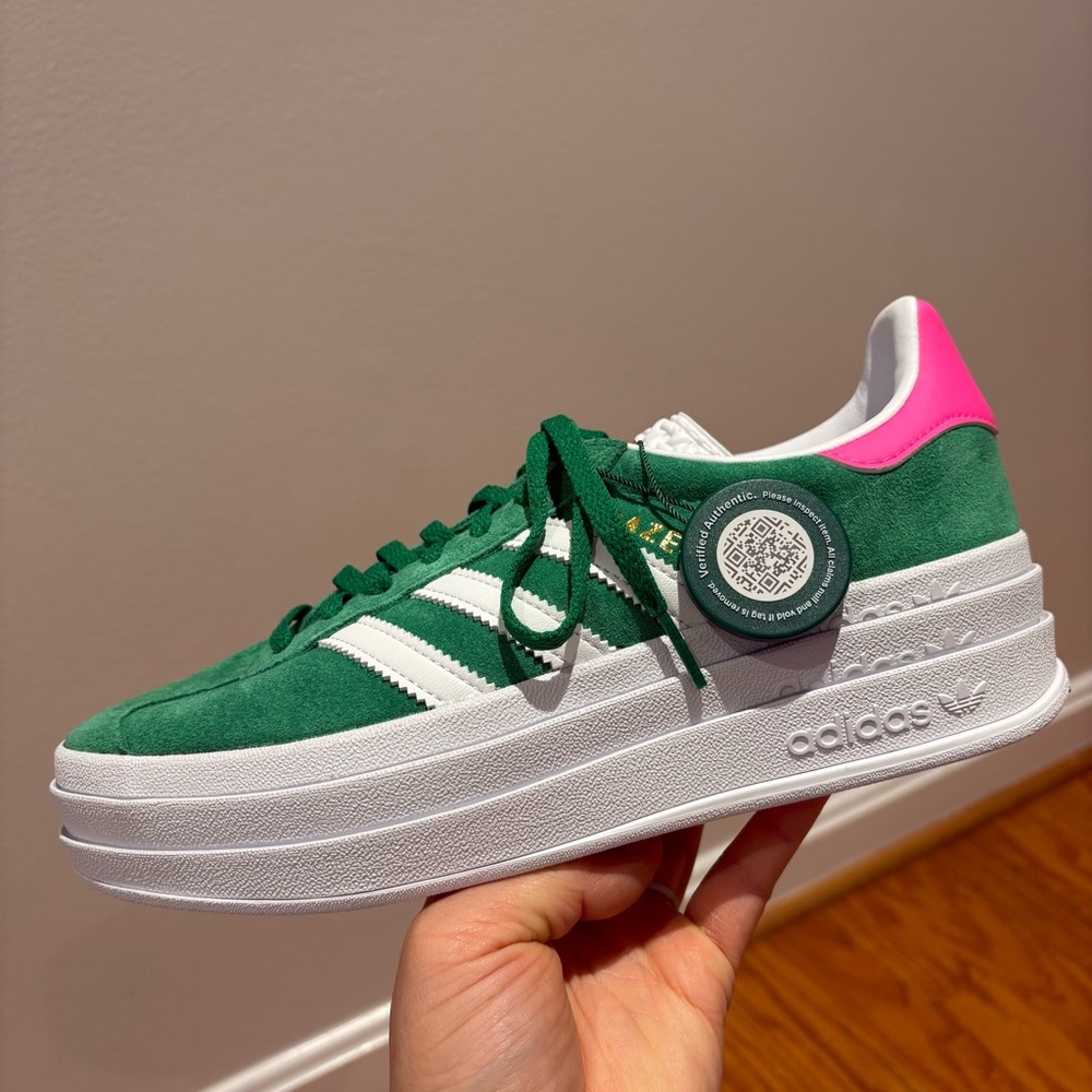New Adidas Gazelle Bold ‘Green Lucid Pink’ Sneakers Womens 7 StockX Verified - Picture 6 of 11